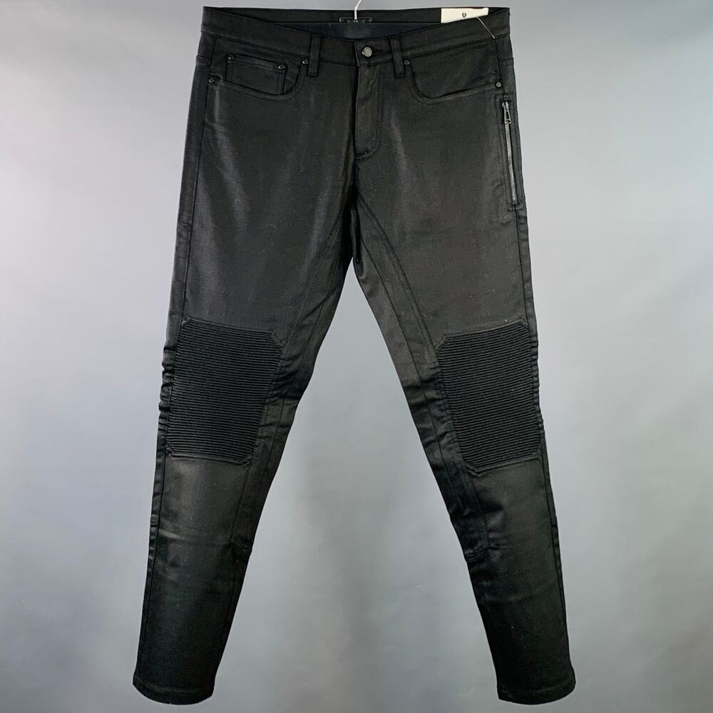 BELSTAFF Size 34 Black Twill Cotton Blend Straight Zip Fly Biker Jeans